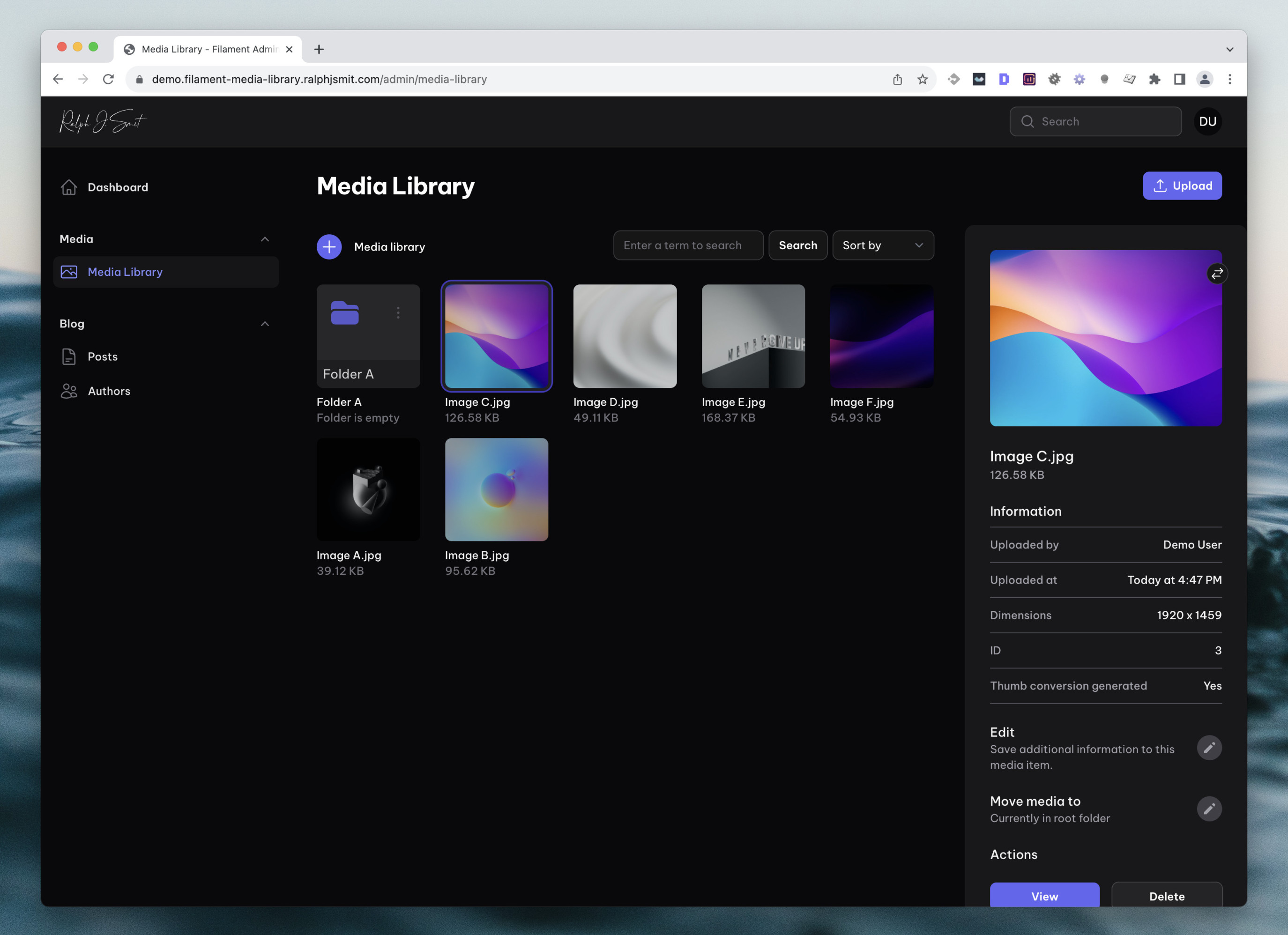 Media Library page Dark Mode