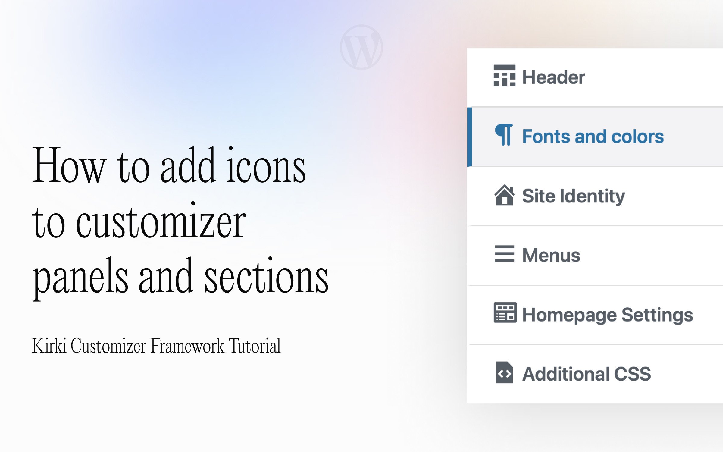 How to add icons to customizer panels and sections