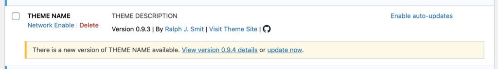 The GitHub Updater plugin at work in WordPress.