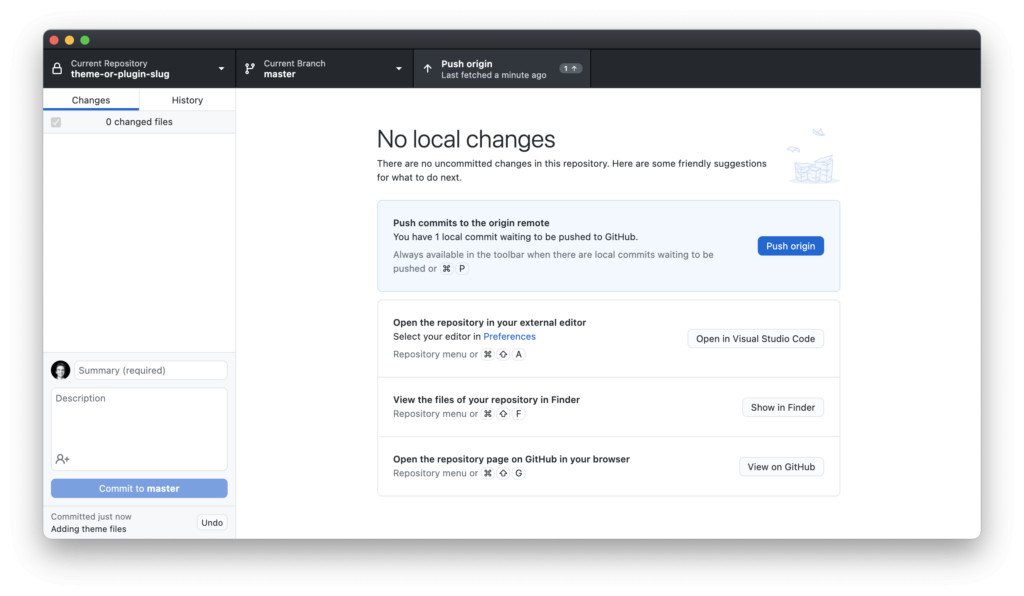 After committing the file, we need to push the changes to GitHub, so that the GitHub Updater an get the new files.