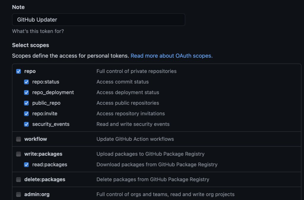 Getting a GitHub API token for our custom WordPress update mechanism.